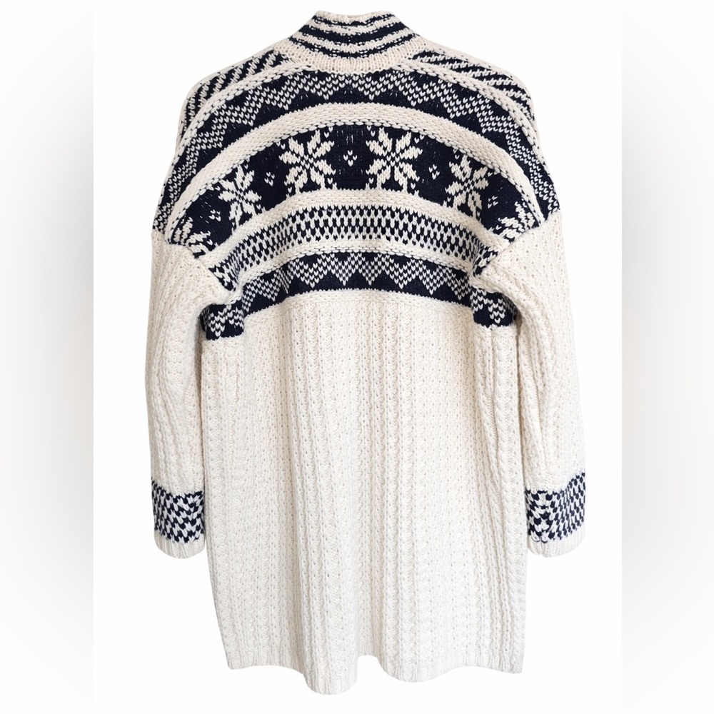 Maje Nordic Fair Isle Chunky Knit Wool Blend Cardigan Oversized Cozy Luxury S/M - Picture 3 of 13